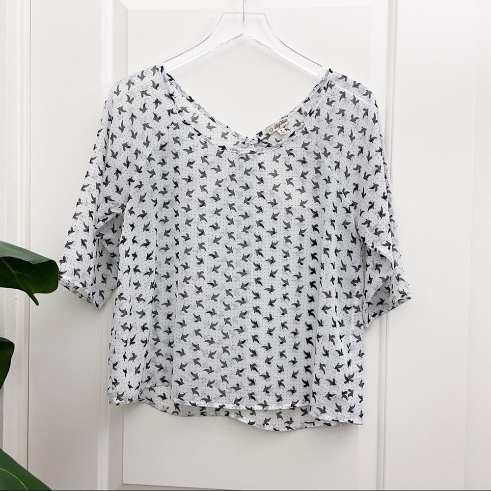 Lily White Bird Print Sheer Top